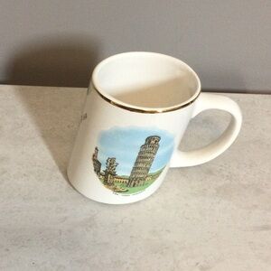 Leaning Pisa Tower White Ceramic Mug with Gold Rim